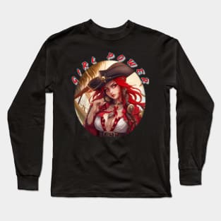 Girl power red themed pirate wench Long Sleeve T-Shirt